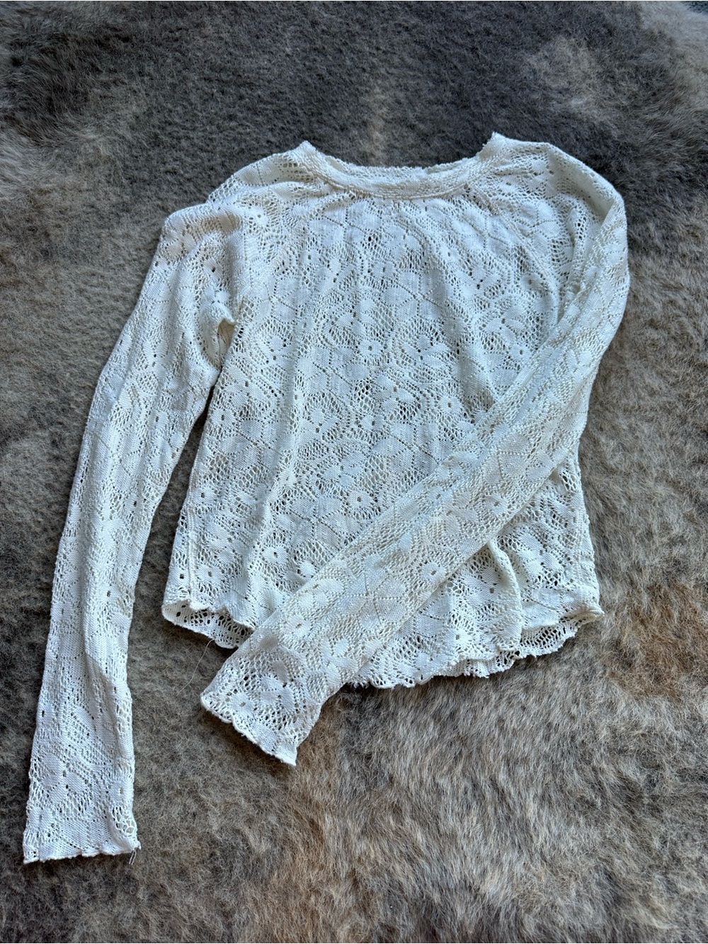 Free People Cream Crochet Long-Sleeve Lace Top